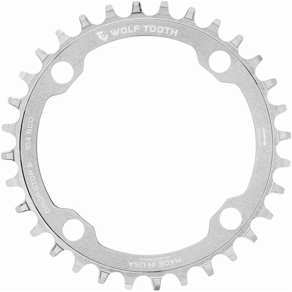 Wolf Tooth 104 BCD Chainring - 30t, 104 BCD, 4-Bolt, Drop-Stop B, Raw Silver