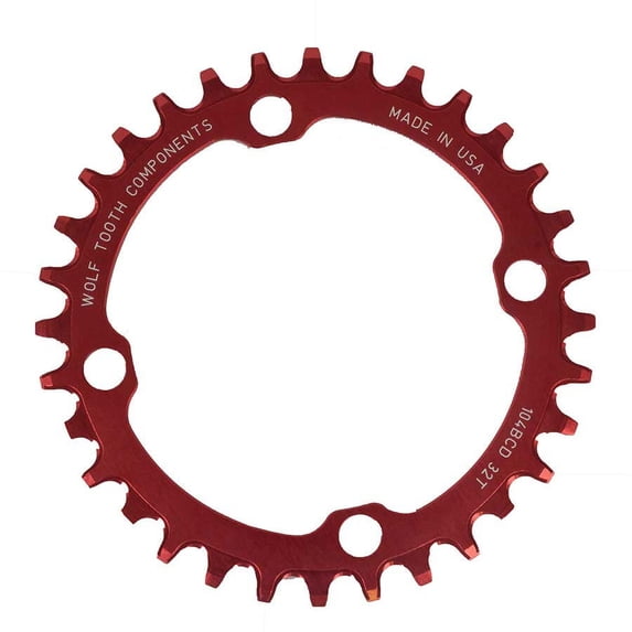 Wolf Tooth 104 BCD Chainring - 32t, 104 BCD, 4-Bolt, Drop-Stop, Red