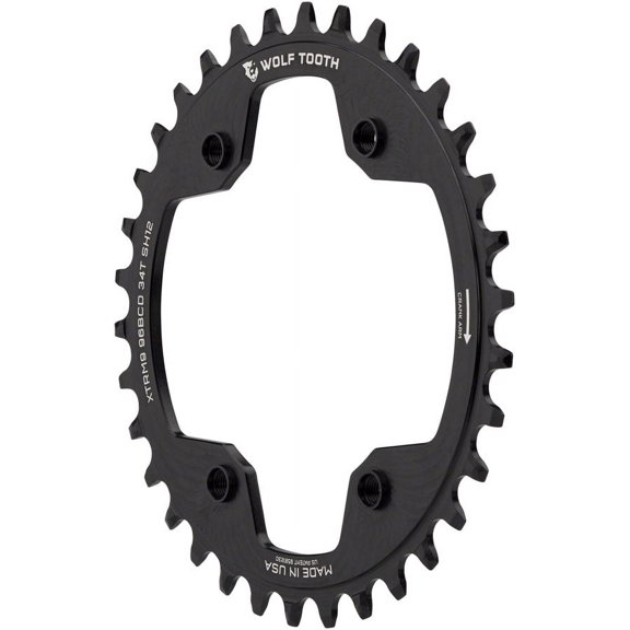 Wolf Tooth 96 BCD Chainring - 34t, 96 Asymmetric BCD, 4-Bolt, For Compatible with Shimano Cranks, Use 12-Speed Hyperglide+ Chain, Black