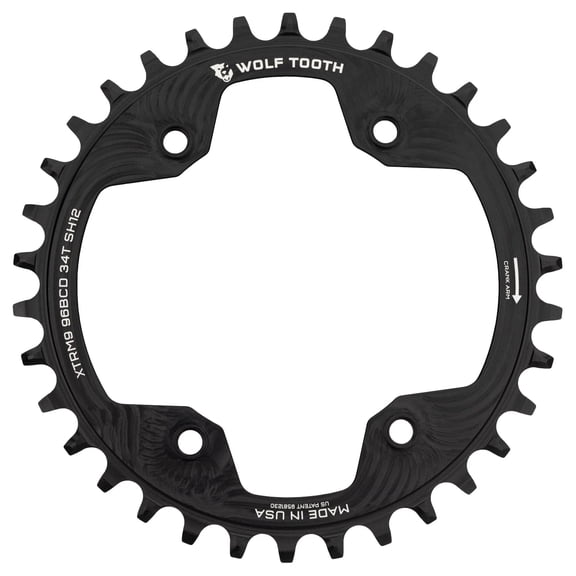 Wolf Tooth 96 BCD Chainring - 32t, 96 Asymmetric BCD, 4-Bolt, For Compatible with Shimano Cranks, Use 12-Speed Hyperglide+ Chain, Black