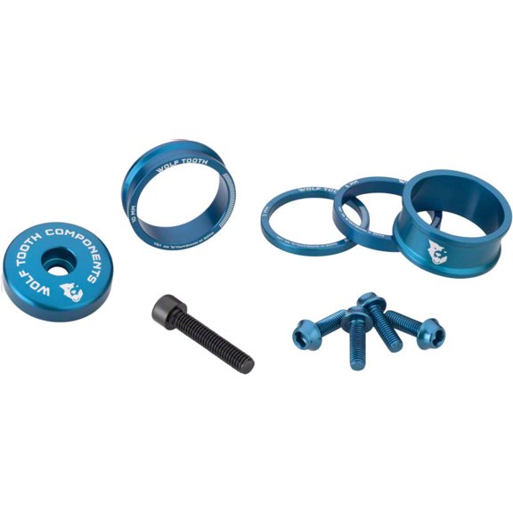 Wolf Tooth Components BlingKit Headset Spacer Kit 3/5/10/15mm + Top Cap Blue