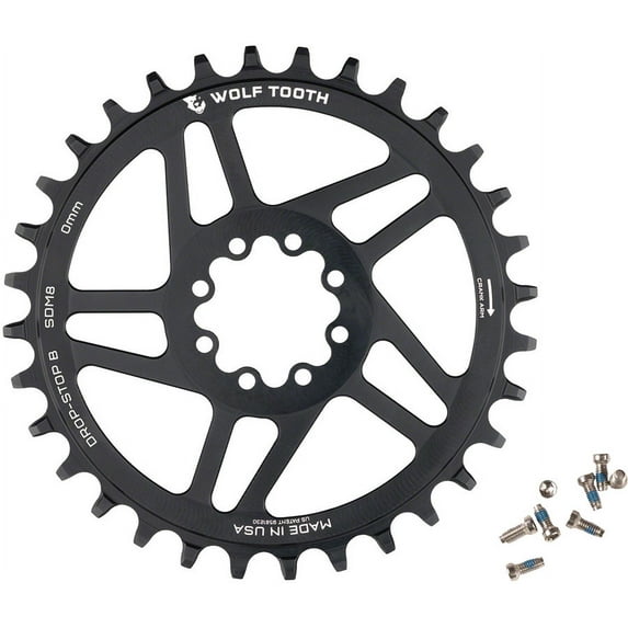 Wolf Tooth Direct Mount Chainring - 36t SRAM Direct Mount Drop-Stop B For SRAM 8-Bolt Cranksets 0mm Offset BLK