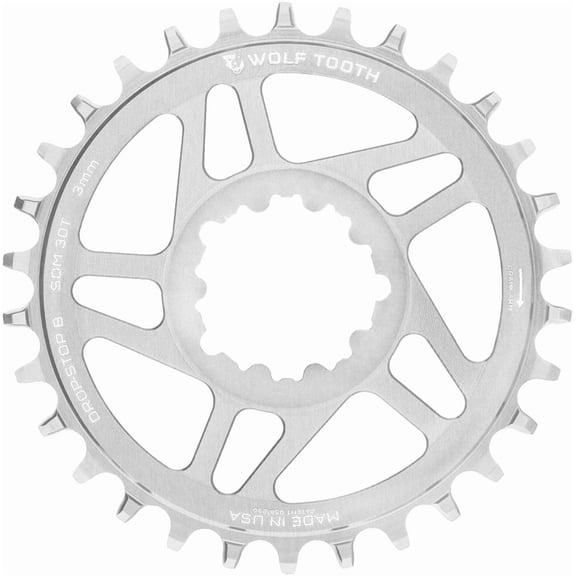 Wolf Tooth Direct Mount Chainrings for SRAM 3-bolt Cranks - Raw Silver Drop-Stop B (3mm Offset) 30T Raw Silver