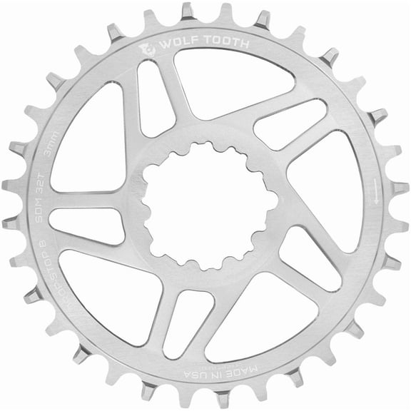 Wolf Tooth Direct Mount Chainrings for SRAM 3-bolt Cranks - Raw Silver Drop-Stop B (3mm Offset) 32T Raw Silver