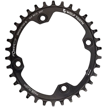 Wolf Tooth Elliptical 104 BCD Chainring - 34t, 104 BCD, 4-Bolt, Drop-Stop B, Black