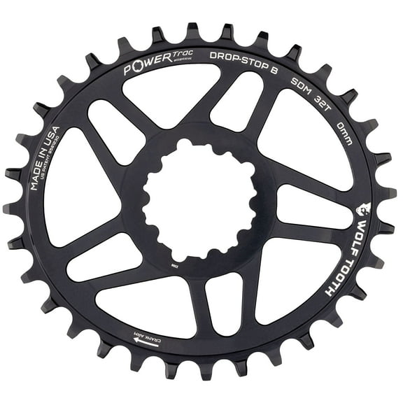 Wolf Tooth Elliptical Direct Mount Chainring - 32t SRAM Direct Mount Drop-Stop B For SRAM BB30 Short Spindle Cranks 0mm Offset BLK