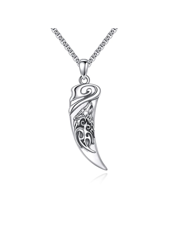 Wolf Tooth Necklace 925 Sterling Silver Viking Celtic Wolf Pendant Wolf Head Jewelry Norse Gift for Men