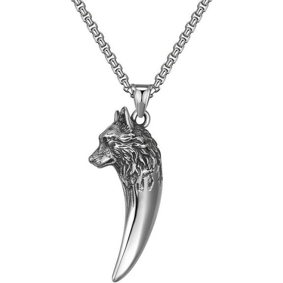 Wolf Tooth Necklace for Men, Nordic Viking Wolf Head Pendant Necklace Punk Rock Wolf Charm Necklace Wolf Teeth Necklace Mens Hip Hop Wolf Animal Necklace Indian Teeth Tribe Jewelry Gift