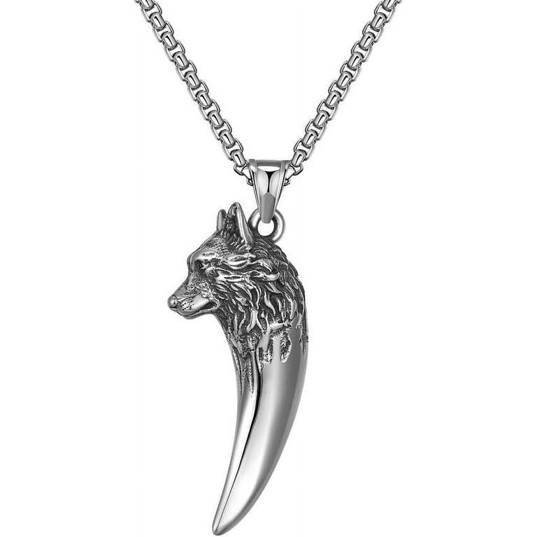 Wolf Tooth Necklace for Men, Nordic Viking Wolf Head Pendant