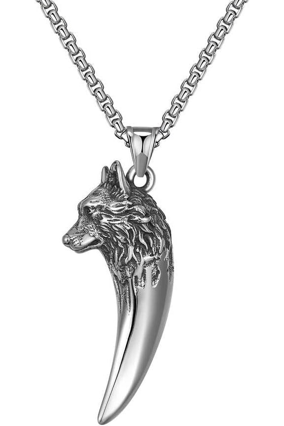 Wolf Tooth Necklace for Men, Nordic Viking Wolf Head Pendant Necklace Punk Rock Wolf Charm Necklace Wolf Teeth Necklace Mens Hip Hop Wolf Animal Necklace Indian Teeth Tribe Jewelry Gift