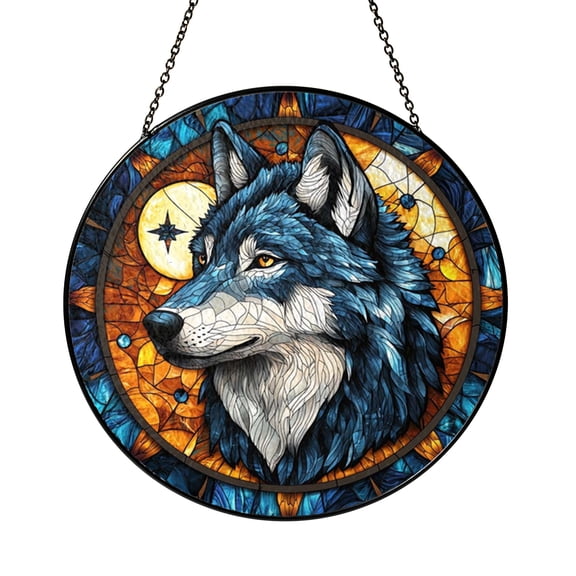 Wolf Totem Native Style Stained Glass Suncatcher Window Hanging Spiritual Home Accent
