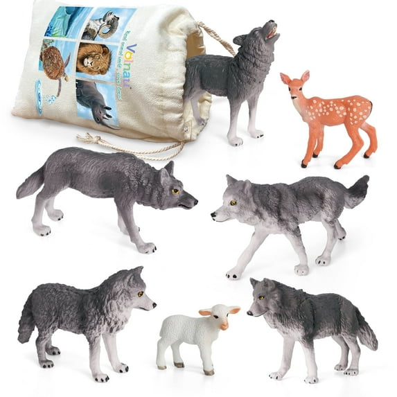 Wolf Toys Figures Animal Toys Volnau 7PCS Wolf Figurines Zoo Pack for Toddlers Kids Birthday Gift