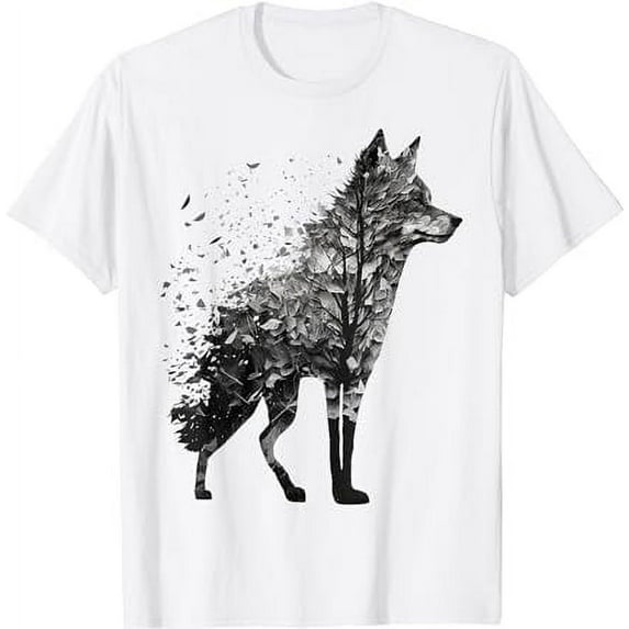 Wolf Tree Decay Drawing Animal Print Art Wolf T-Shirt