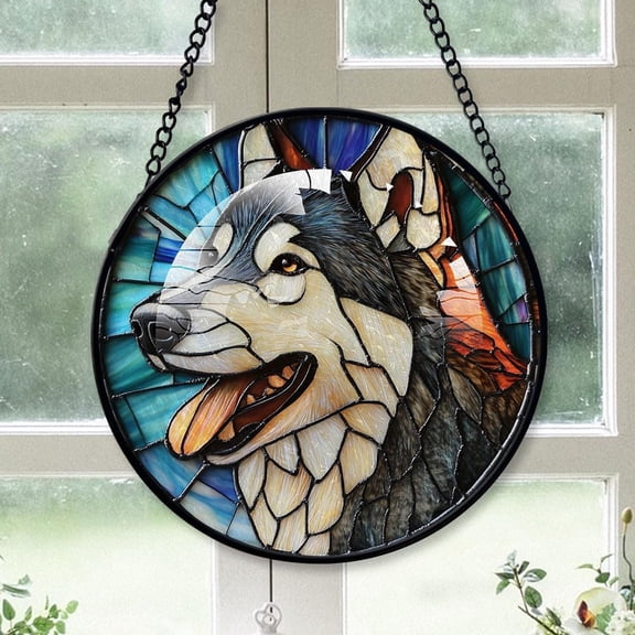 Wolf Tree Stained Glass, Wolf for Christmas 2025, Wolf Christmas Keepsake, Christmas Hanging Dcor 6kiT5E