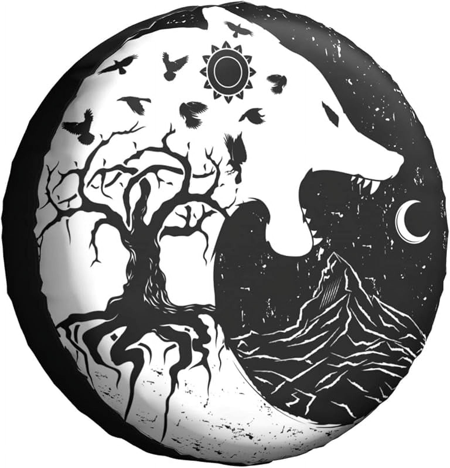 Wolf Tree and Raven Spare Tire Cover Wheel Protector for Truck SUV