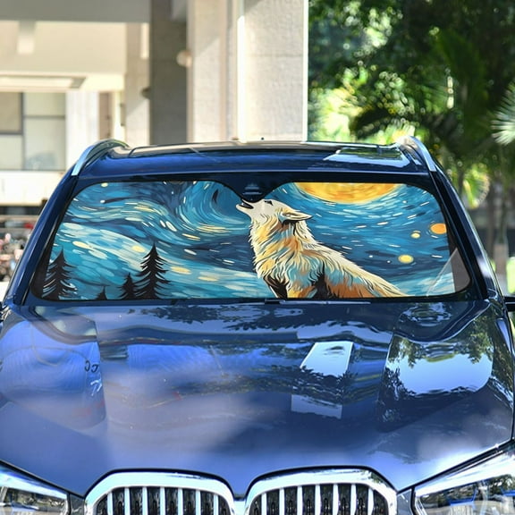 Wolf Trees Starry Sky Automotive Front Car Windshield Sun Shade Reflector Foldable for Front Fit for Cars Truck SUVs