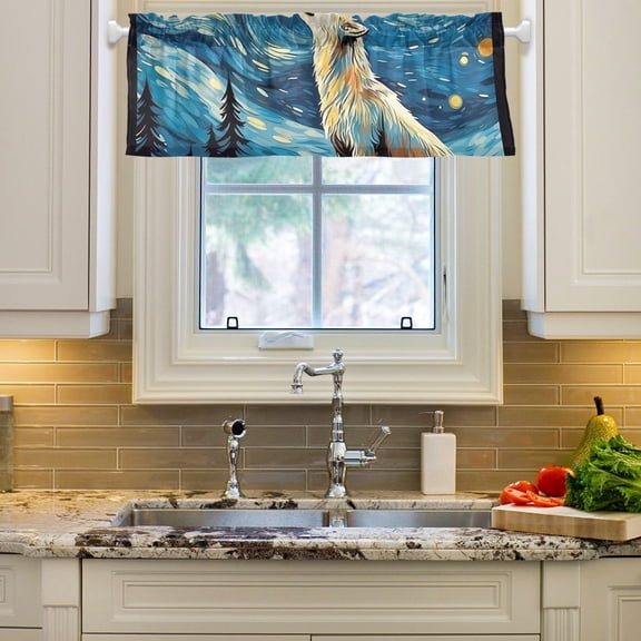 Wolf Trees Starry Sky Curtain Valances Farmhouse Design Window Treatment Decor Blackout Rod Pocket for Windows Living Room Kitchen 54" x 18"