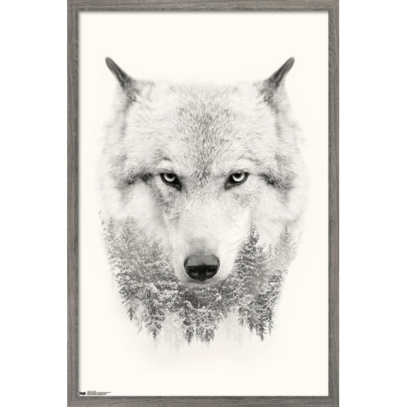 Wolf - Trees Wall Poster, 14.725" x 22.375", Framed