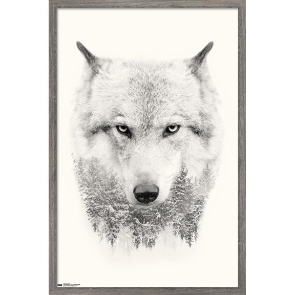 Wolf - Trees Wall Poster, 22.375" x 34", Framed