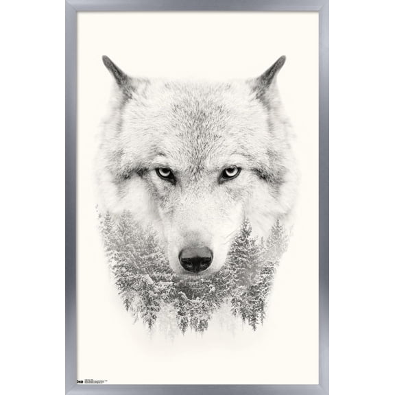 Wolf - Trees Wall Poster, 22.375" x 34", Framed