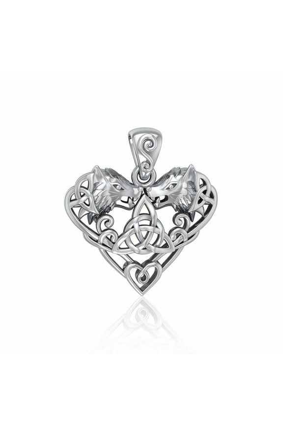 Wolf Triquetra Heart Celtic Pendant 925 Sterling Silver Animal Totem Jewelry