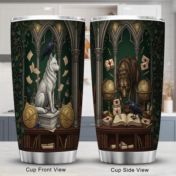 Wolf Tumbler 20oz Coffee Cup with Lid for Men Viking Decor Holiday Present