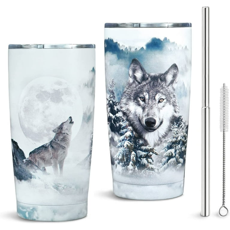 Wolf Tumbler, Wolf Gifts for Men and Women, Wolf Water Bottle/Coffee  Cup/Travel Mug, Wolf Lovers Gift, Wolves Gifts, Cool Wolf Stuff/Decor/Merch  - Double Wall Insulated Tumbler, 20 Oz Coffee Cup Wolf 