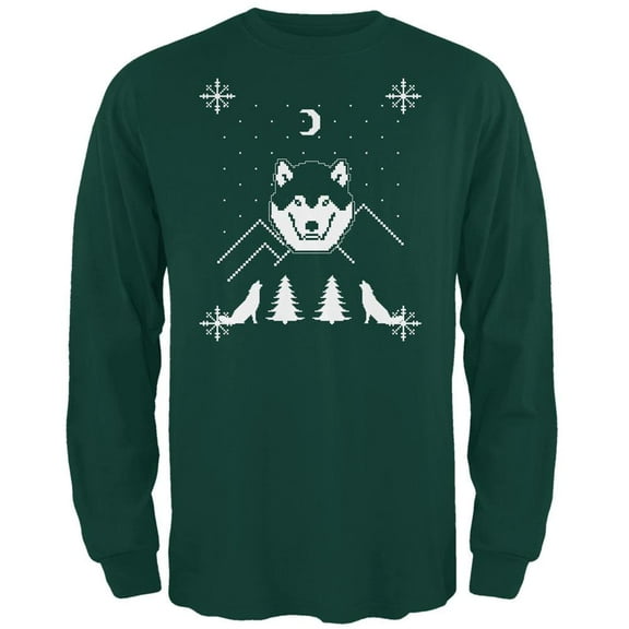 Wolf Ugly Christmas Forest Adult Long Sleeve T-Shirt