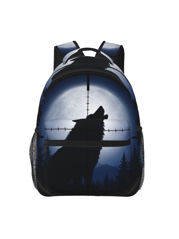 Wolf Under Night Sky Backpack Casual College Bag Zipper Laptop Daypack Hiking Rucksack Travel