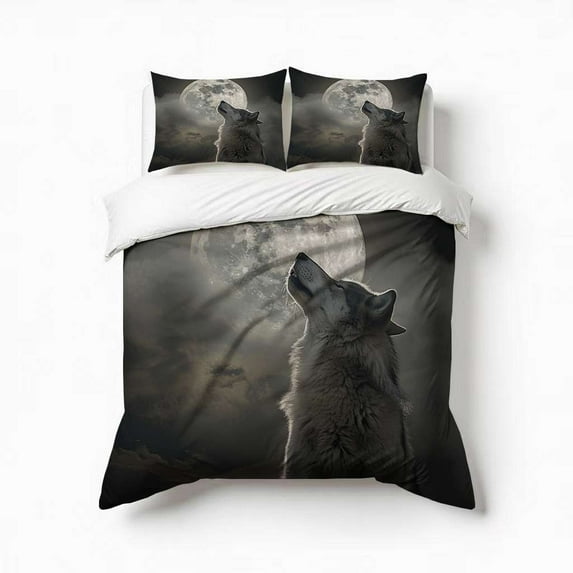 Wolf Under The Moon Bedding Set 3 Pcs Soft Microfiber Quilt Cover For Bedroom Decor, Comforter Cover With 2 Pillowcase