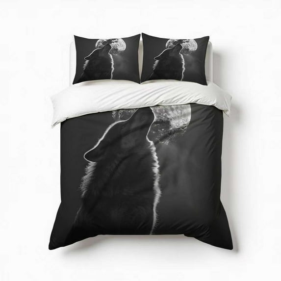 Wolf Under The Moon Bedding Set 3 Pcs Soft Microfiber Quilt Cover For Bedroom Decor, Comforter Cover With 2 Pillowcase