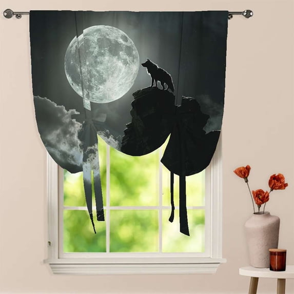 Wolf Under The Moon Window Curtain for Living Room Roman Curtain Kitchen Tie-up Curtains Adjustable Drapes