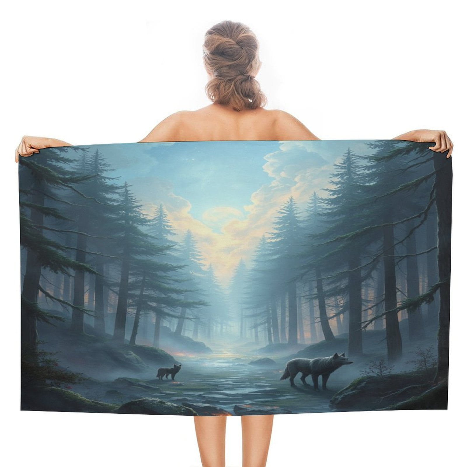 Personalized Wolf Moon Beach Towel - Custom Name 30x60 Inch Large Pool Towel Blanket