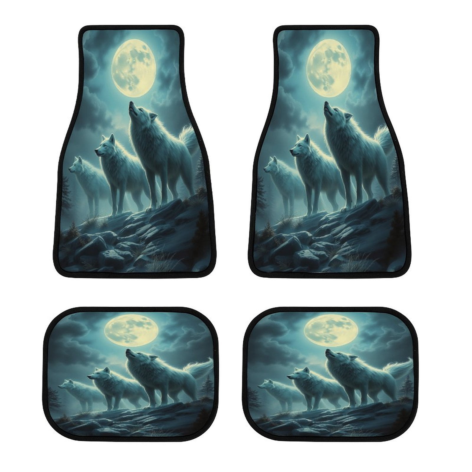 4-Piece Car Floor Mats – Wolf & Sunflower Print, All-Season Rubber, Universal Fit For Cars & SUVs - View #13