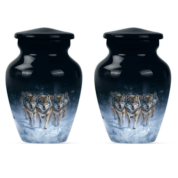 Wolf Urn for Adult Female Ashes, Urns for Human Ashes Adult Male, Mini Cremation Urn for Ashes, Memorial Urns for Human Ashes Keepsake(Size - 3inch, 2 Pcs)