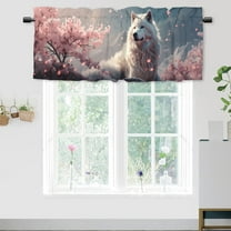 Wolf Valance Rod Pocket Window Curtain for Kitchen Wild Animals Cherry blossoms Winter Snow Mountain Window Treatment for Living Room Bedroom Bathroom 54 by 18 in, 1 Panel