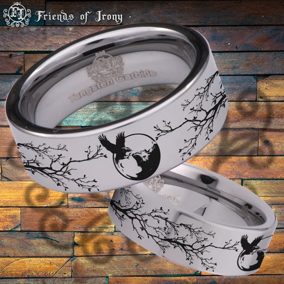 Wolf Versus Raven Tungsten Carbide Ring
