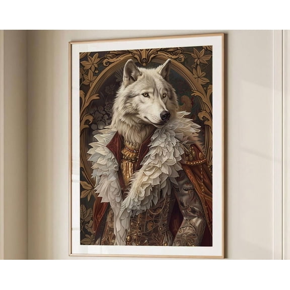 Wolf Victorian Animal Portrait Wall Art Print, Classic Home Decor