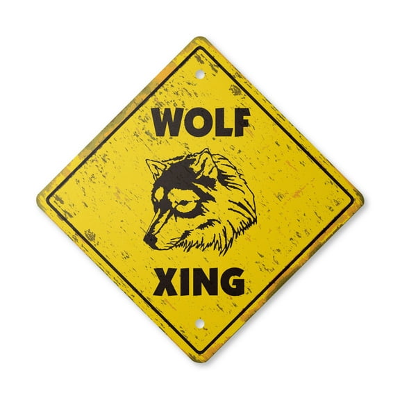 Wolf Vintage Crossing Sign Zone Xing | Indoor/Outdoor Plastic | 17" Tall rustic new road wolves grey red hunters ranch wild animals gag