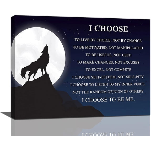 Wolf Wall Art Wolf And Moon Motivational Canvas Wall Decor I Choose Inspirational Quotes Painting Positive Modern Home Decor Animal Picture Artwork Framed Ready to Hang for Bathroom Office 12"x16"