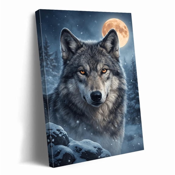 Wolf Wall Art Art Majestic Winter Forest Snowy Landscape Full Moon Wildlife Animal Nature Wall Decor For Living Room Bedroom, Unframed Paper Print