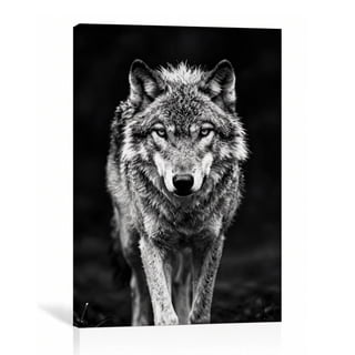 Wolf Wall Art, Black White Wildlife Canvas Print, Realistic Gray Wolf Portrait Decor for Bedroom or Home Office, 8"L x 12"W