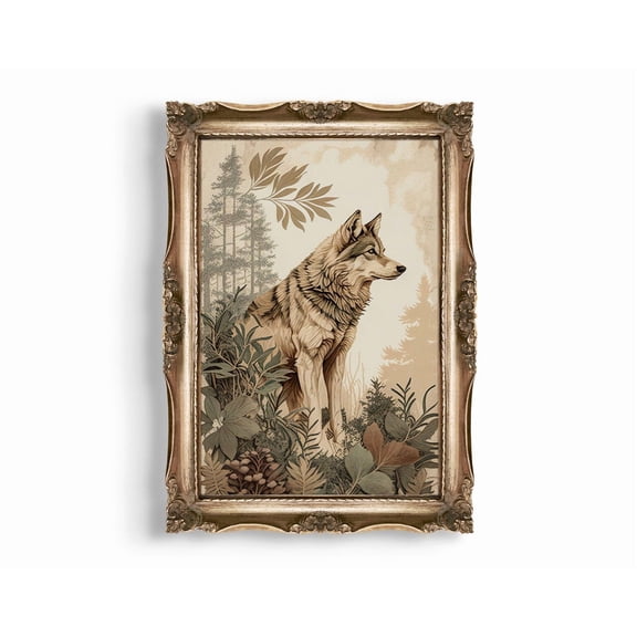Wolf Wall Art Prints, Boho Cottagecore Forest, Nature Aesthetic, Earth Tone Animal, Moody Wildlife, Nature Inspired Living Room Decor