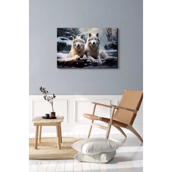 Wolf Wall Art Wolf Poster 2 White Wolves Animal Wildlife Art Wolf Decor Two Wolves Laying In , Poster Print Only