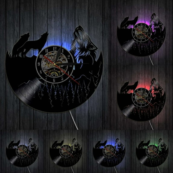 Wolf Wall Clock Howling Wolf Wall Art Decorative Clock Modern Wolf Watch Vintage Vinyl Record Clock Wildlife Gift Wolf Lovers