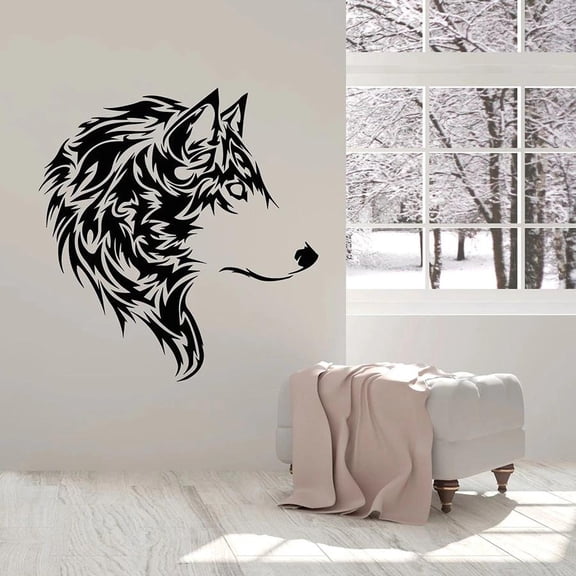 Wolf Wall Decal Beautiful Animal Wild Tribal Home Decor for Bedroom Living Room Man Cave Vinyl Window Stickers Cool Mural 57x60cm