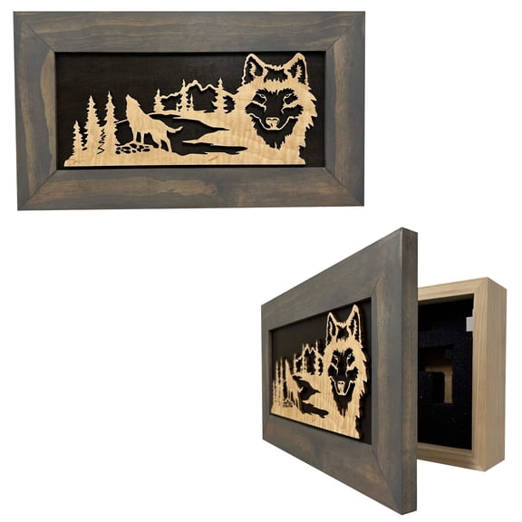 Wolf Wall Decor Gun Safe for Secure and Quick Access Pistol Storage Concealment Furniture Holds Multiple Handguns