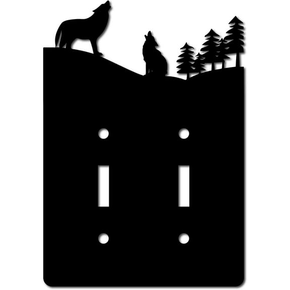Wolf Wall Plate Gang Toggle Light Switch Plate with Screws Unbreakable Faceplate Outlet Cover Replacement Receptacle Decorative Wall Art Signs Black 4.5 x 6.5inch for DIY handcrafting