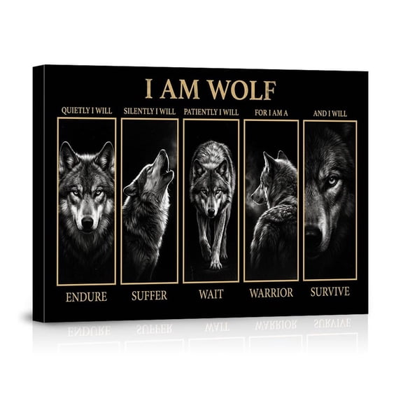 Wolf Warrior Wall Art Black And White Art Motivational Quotes Inspirational Strength Survival Decor For Man Cave Living Room, Unframed Paper Print