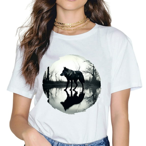 Wolf Water Reflection Wolves Wild Animal Forest Women T-Shirt